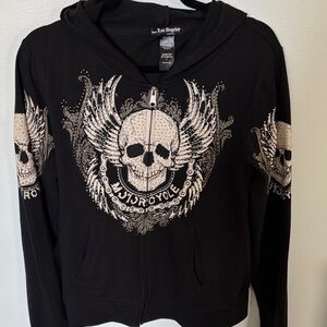 Los Angeles Apparel Black Zip Hoodie with Winged Skull Graphic